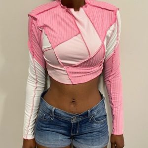 Pink and white geometrical top
